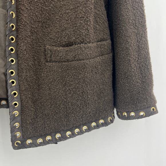 VTG 90s Linea Louis Dell'Olio Wool Boucle Jacket Suede Trim Gold Grommet XS/S - Picture 5 of 9
